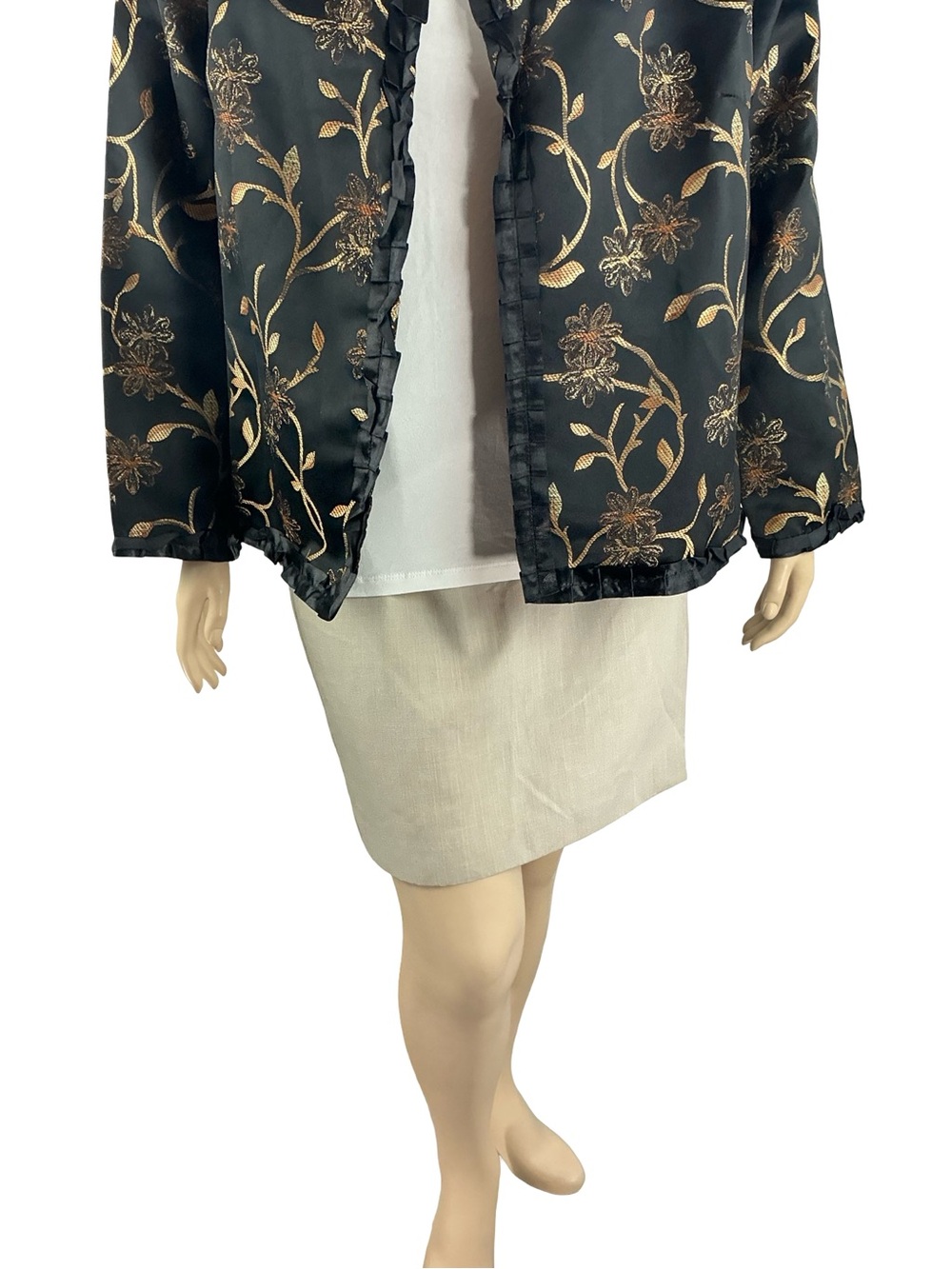 Vintage Alex Kim Floral Brocade Black Gold Art To Wear Jacket Plus Size 2X - Picture 4 of 7